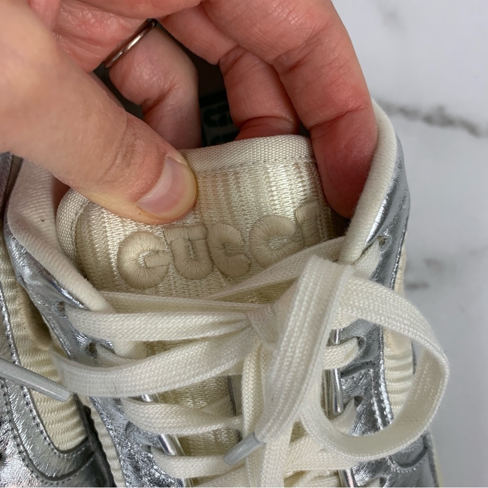 GUCCI Silver Metallic Women’s Low-Top Lace-up Sneakers 36 - Picture 11 of 16